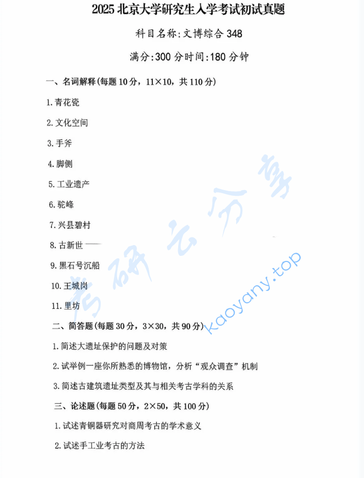 2025年北京大学348文博综合考研真题