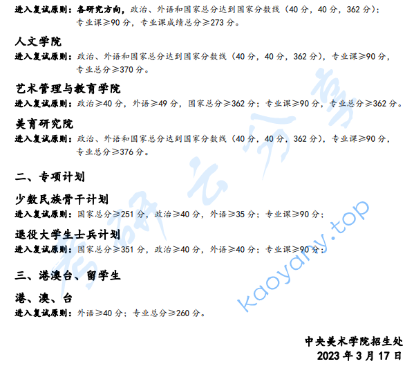 2023年中央美术学院复试分数线,2025中央美术学院研究生分数线（含2023-2024历年复试）,中央美术学院,第2张