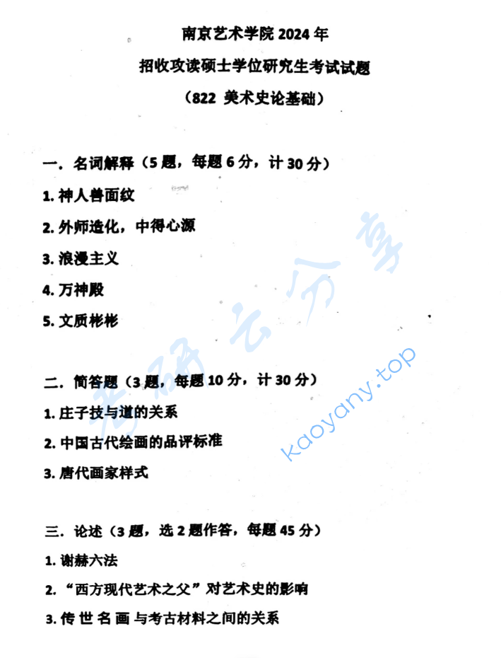 2024年南京艺术学院822美术史论基础考研真题,image.png,南京艺术学院美术史论基础,南京艺术学院,美术史论基础,第1张