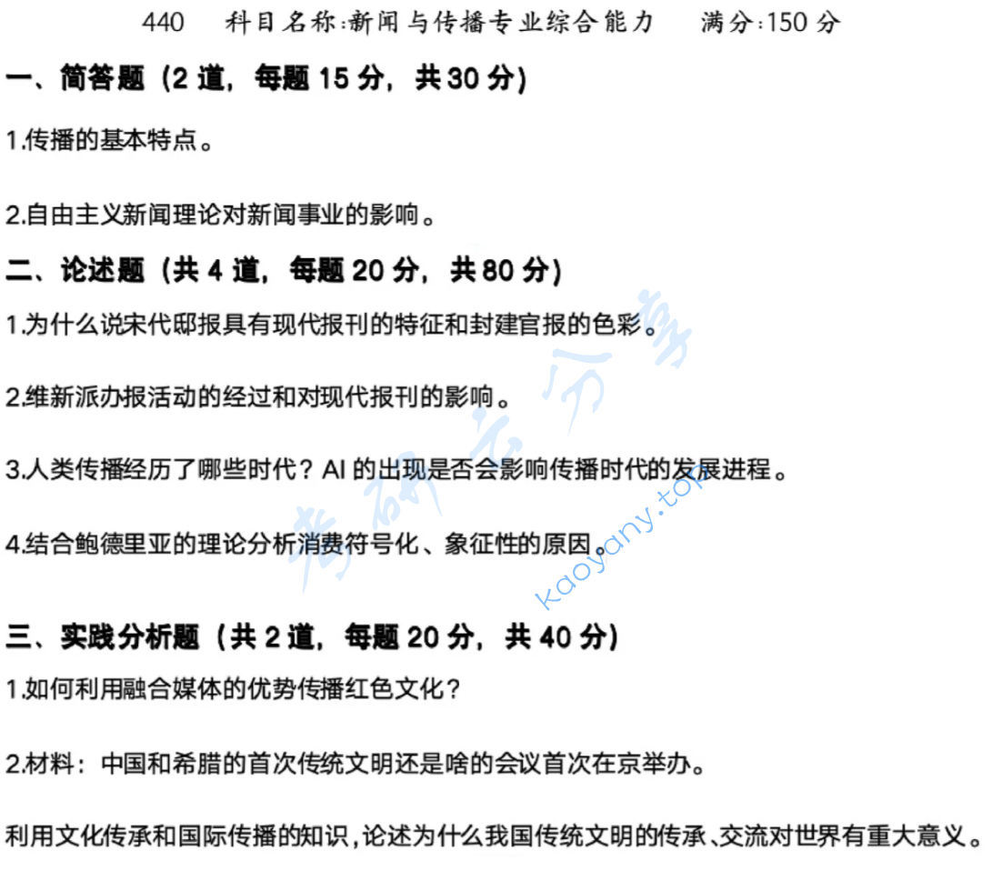 2025年辽宁大学440新闻与传播专业基础考研真题